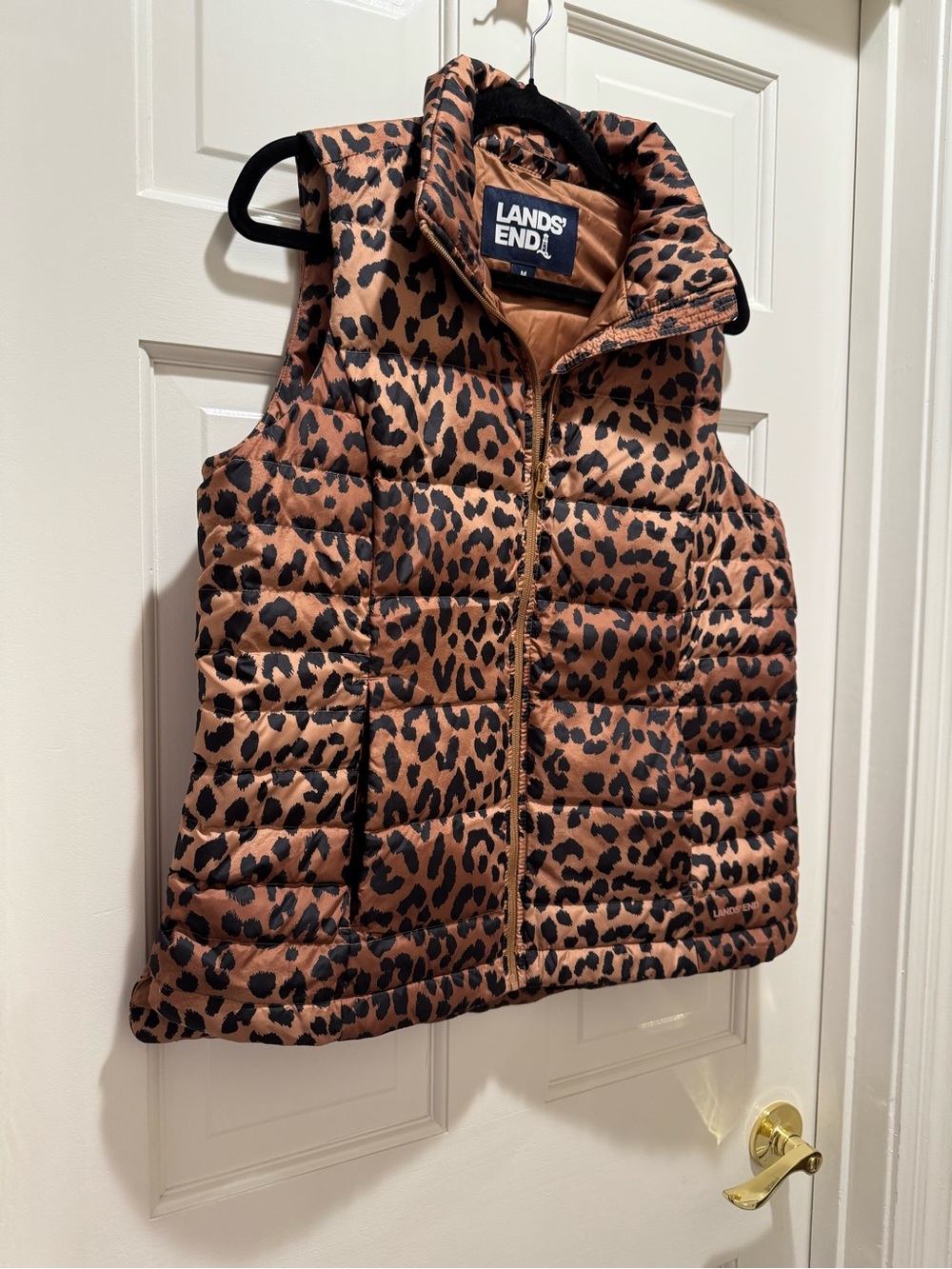 Lands' End Women’s Leopard Print Puffer Vest - Brown/Black